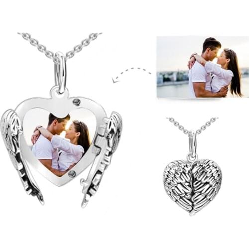 Heart Sublimation Blanks Angel Wing Love Heart Necklaces Custom Lockable Photo Blank MDF Printable Pendant for Women