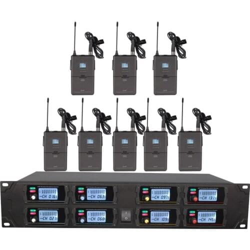 Professional wireless microphone system UHF 8 channel fixed frequency dynamic display lavalier wireless microphone