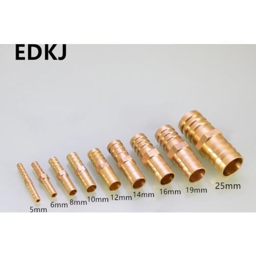 1pcs 5/6/8/10/12/14/16/19mm Brass Straight Hose Pipe Fitting Equal Barb Gas Copper Barbed Coupler Connector Adapter