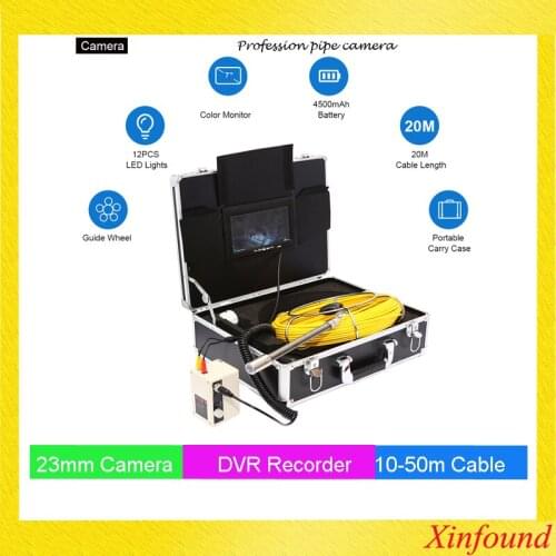 20meter cable length 7inch 23mm Handheld DVR Industrial Pipe Sewer Inspection Video Camera IP68 CCD600 TVL Camera with 12pcs LED
