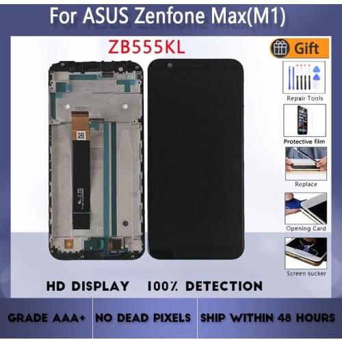 For Asus Zenfone Max (M1) ZB555KL LCD screen assembly with front case touch glass, X00PD LCD Display original Black