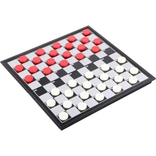 International Checkers Toy Educational Folding Chess Toy Magnetic Chess Board Game Training Draughts for Adults or Kids