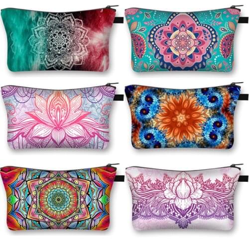 Mandala Datura Flower Printing Cosmetic Bag Women Popular Make Up Travel Mini Dressing Bags Gift