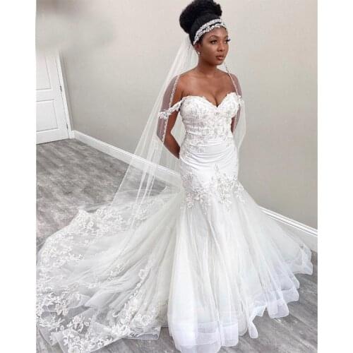 Lace Appliques Mermaid Wedding Dresses for Bride 2021 Off Shoulder Wedding Bridal Dress robe de soirée de mariage