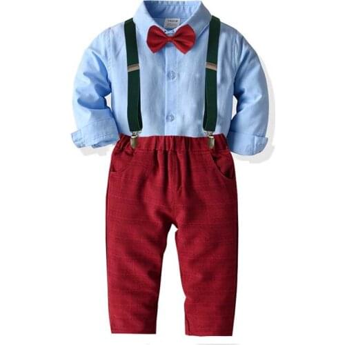 Boys Wedding Suits Kids Clothes Toddler Formal Kids Suit ChildrenS Wear Blouse Overalls Bow Tie 3pcs Sets Baby Clothes Outfit
