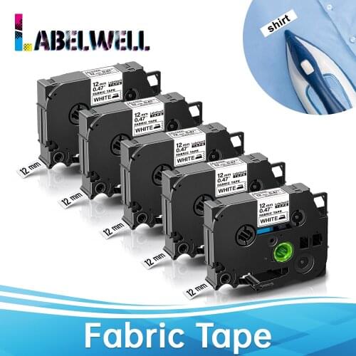 Labelwell 5PK Fabric Iron on Label Tape TZe-FA231 TZe-FA3 TZe-FA3R 12mm for Brother P-touch tze FA3 for P touch label maker