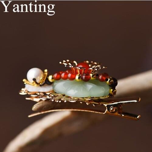 Yanting Ethinc Flower Hair Clip Wedding Freshwater Pearl Hair Ornaments Natural Stone Glass Glazed Decoration Hairgrips 059