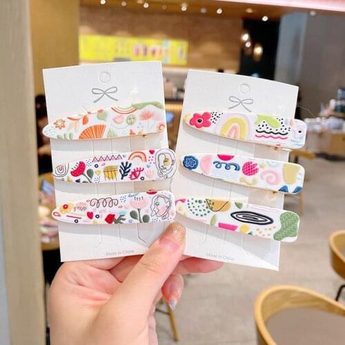 Korean New Art Color Printed Women Classical Hairpins Girls Simple Hair Accessories Retro Side Clips Fashion Women Barrettes