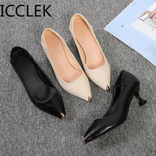 Women Fashion Sweet Pu Leather Stiletto Heels for Office Lady Black High Heel Shoes Zapatos Dama