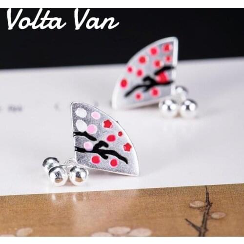 Volta Van Vintage Women Stud Earrings 925 Sterling Silver 2021 New Elegant Fine Jewelry Plum Blossom Concise Silver Earrings
