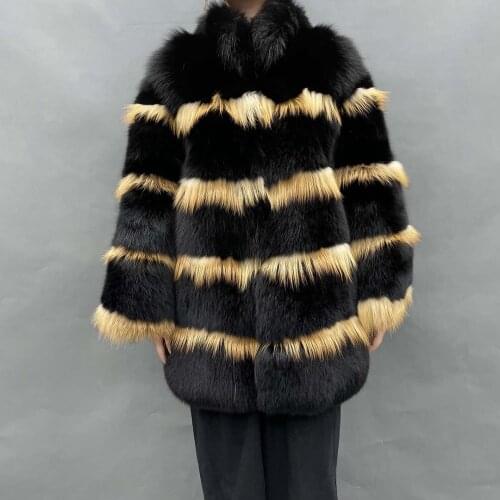 Winter High Quality Women Overcoat Red fox multi-layer patchwork stand collar Fox Fur Coat Fashion Warm Women Coat
