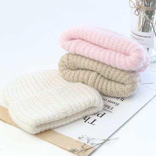 Winter Thick Knitted Hat Warm Angora Rabbit Fur Beanie Fashion Wild Solid Women Skullies Beanies Soft 2021 New Pure Color Hats