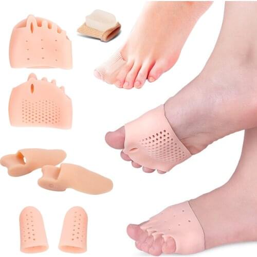 2Pair Toe Corrector Orthotics Foot Care Bone Thumb Adjuster Correction Pedicure Socks Bunion Straightener Silicone Forefoot Pads