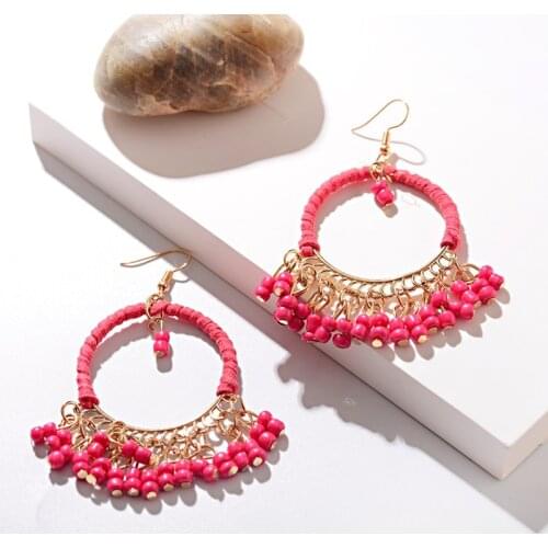 2019 Bohemian Boho Colorful Tassel Earrings For Women Handmade Ethnic Round Acrylic Beads Dangle Earrings Fashion Jewelry