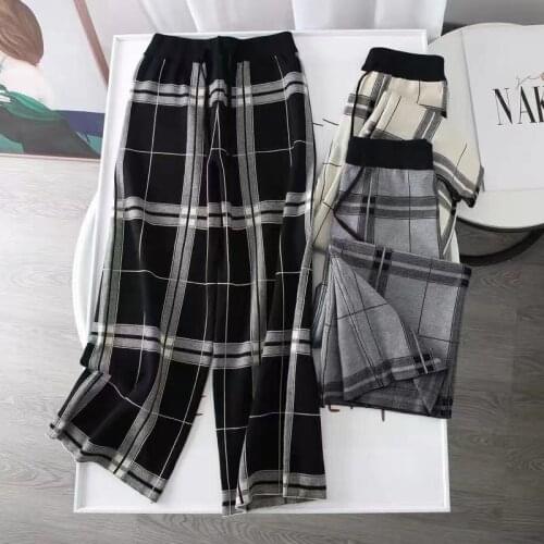 Pants Women Autumn Fashion Autumn Fashion Plaid Sheath High Waist Elastic Casual Loose Straight Female Mujer De Moda Trousers