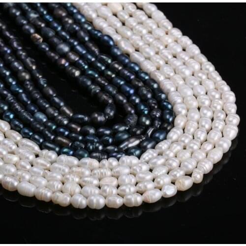 Natural Freshwater Cultured Pearls Beads Rice Shape 100% Natural Pearls for Jewelry Making DIY Strand 13 Inches Size 5-6mm