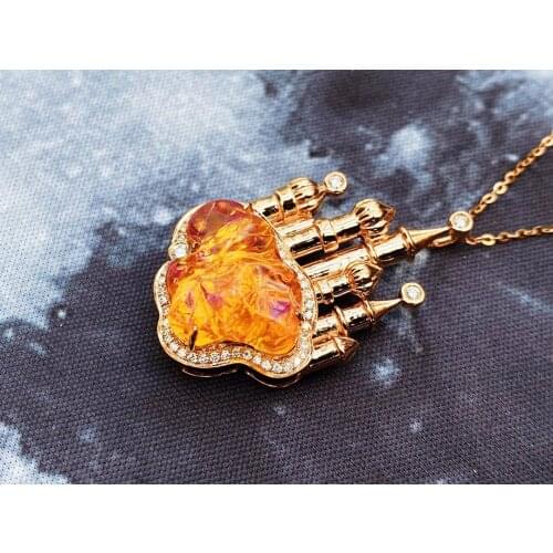 JHY Solid 18K Gold Mexico Origin Nature Fire Opal Gemstones Pendants Necklaces for Women Fine Jewelry for Women Gifts