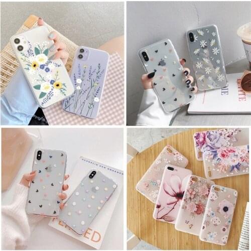 Floral Phone Case Cover For iphone 11 PRO MAX 7 Plus xs max xr 3d Plant Cell Phone Bags Girl Shell For iphone 5 5s se 2020 6 6s