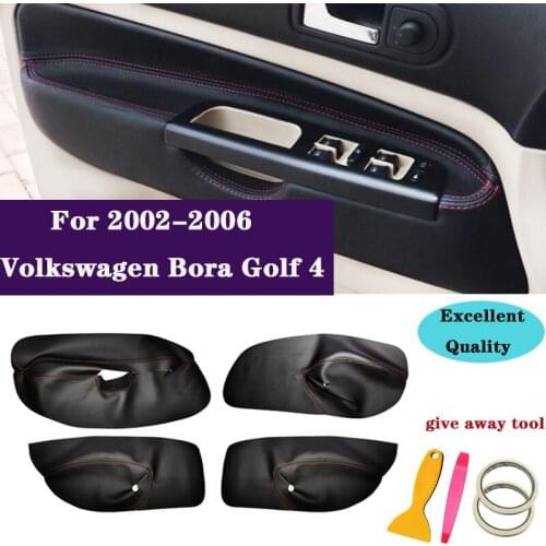 4 Doors Car Armrest Cover For 2002-2006 Volkswagen Bora Golf 4 Microfiber Leather Door Armrest Panel Cover Sticker Trim