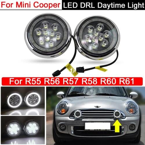 2Pcs Front Bumper White LED Halo DRL Daytime Running Light Rally Driving Fog Lights For Mini Cooper R55 R56 R57 R58 R60 R61