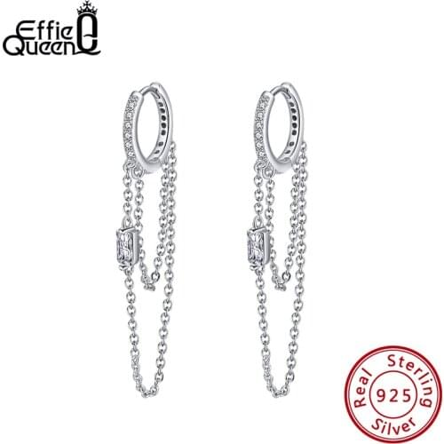 Effie Queen 14K Gold Plated Chain Tassel Long Line Drop Earrings for Women 925 Sterling Silver Piercing Earrings Jewelry EQE33