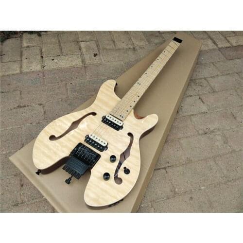 New Headless Electric Guitar, Maple Fingerboard Mahogany Body free shipping Fan Fretted f hole guitar 174