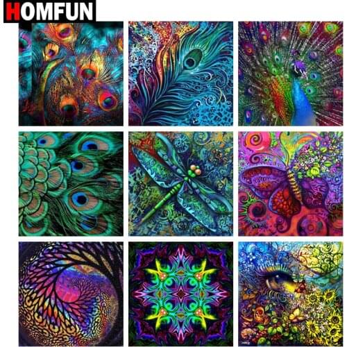 HOMFUN Square Round Drill 5D Diamond Painting Environmental Crafts Full Diamond Embroidery "peahen Mandala flower" Home decor
