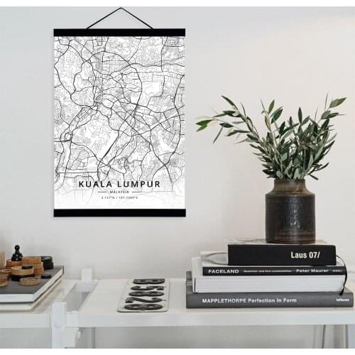 Kuala Lumpur, Malaysia City Map Wooden Framed Canvas Painting Home Decor Wall Art Print Pictures Poster Hanger