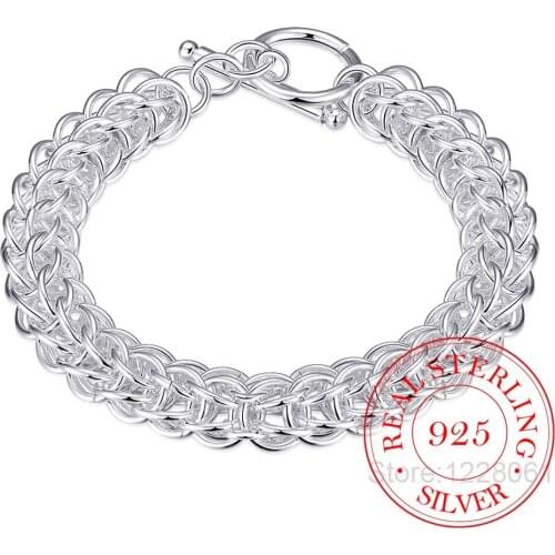 Mens Fine Jewelry 10mm 21cm Round Circles Link Chains 925 Sterling Silver Bracelet Bangle Pulseras Male Holidays Gift
