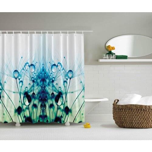 Dandelion with Floral Leaves Joy Natural Serenity Green Turquoise White Bathroom Oracle Flower Print Home Decor Shower Curtain