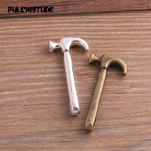 PULCHRITUDE 4PCS 19*40mm Two Color Metal Zinc Alloy Daily Necessities Tool Hammer Charms Fit Jewelry Pendant Charms Makings