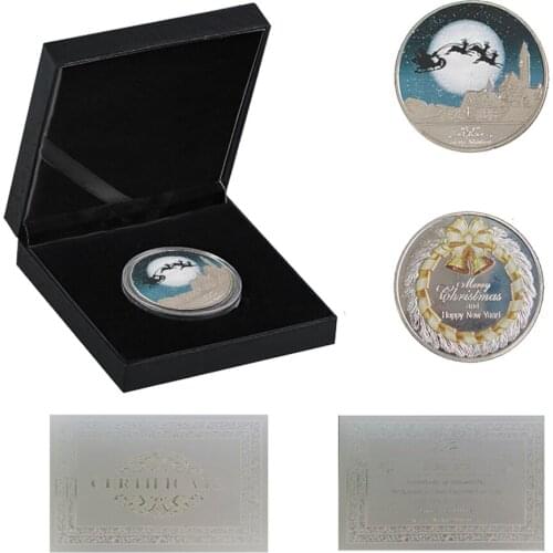 Merry Christmas Snowman Deer Silver Commemorative 1.57"*0.12" Coin Collectibles W/ Luxury Box