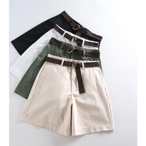 Summer Shorts All-match Casual Sashes Denim Shorts Women Wide High Waist Chic Loose Leg Shorts Slim All-Match Sporting Shorts