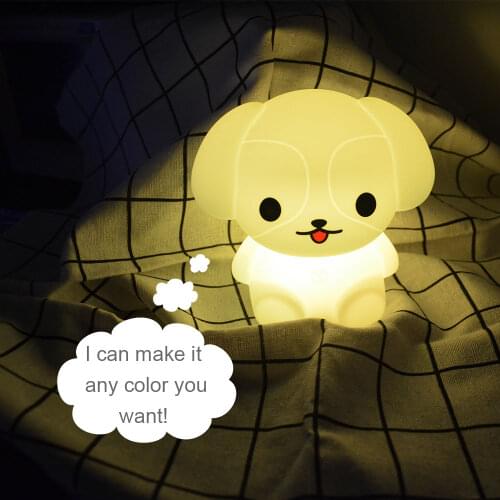 Dog LED Night Light Touch Sensor RGB Battery Powered Silicone Puppy Table Lamp Bedroom Bedside Lamp for Children Kids Baby Gift