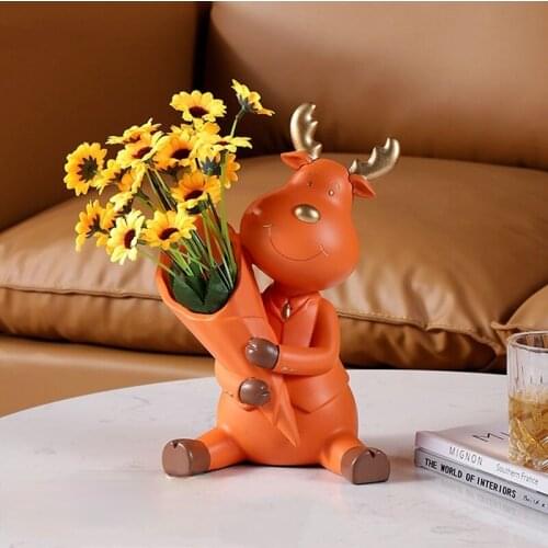 Creative Cartoon Deer Vase Desktop Crafts Furnishings Resin Simulation Animal Flower Arrangement Accessories Home Decoration