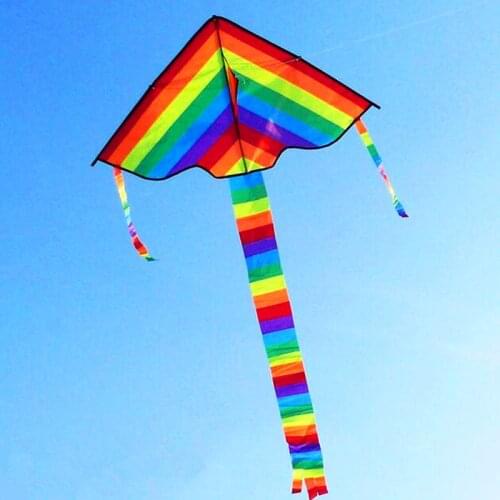 Free Shipping high quality rainbow kite 2pcs/lot with flying tools Outdoor Fun Sports kite Factory Child Triangle Color Kite