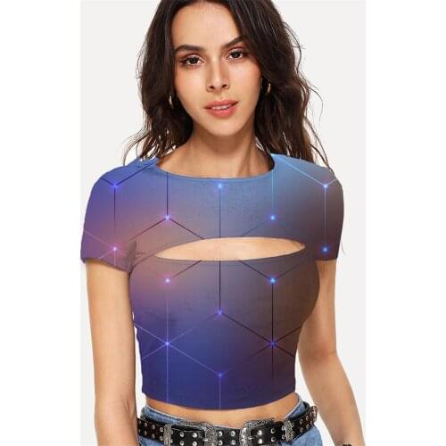 Somepet Geometry T-shirt Women Cube Navel Bare Abstract Tshirt Printed Psychedelic Shirt Print Womens Clothing Hip Hop Short