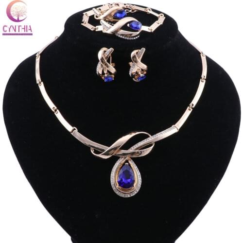 CYNTHIA Crystal African Beads Pendant Necklace Earrings Bracelet Ring Jewelry Sets For Women Wedding Gold Color Accessories