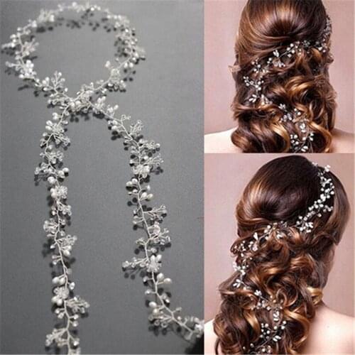 2020 Bridal Wedding Crystal Bride Hair Accessories Pearl Flower Headband Handmade Hairband Beads Decoration Hair Comb For Women