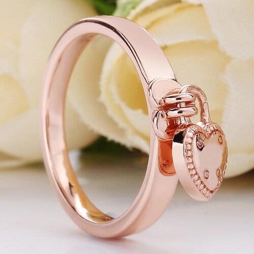 Original Rose Love Lock Heart Rings For Women 925 Sterling Silver Ring Wedding Party Gift Pandora Jewelry