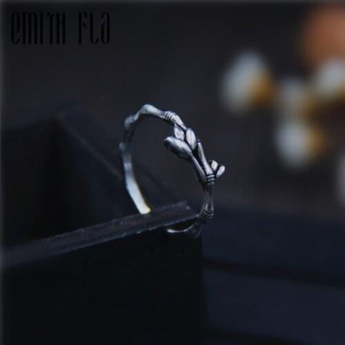 Genuine 925 Sterling Silver Female Vintage Simple Open Rings Bamboo Design Fashion Jewelry For Women Tail Ring Opening