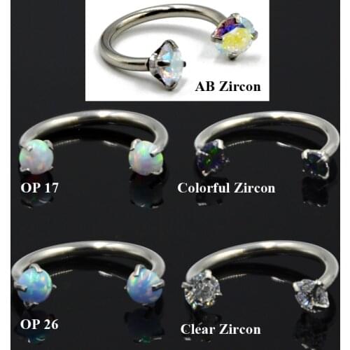 1PC Surgical Steel Opal Aurora Zircon Circular Bead Ring with Internally Thread Horseshoe Ear Tragus Cartilage Piercing Jewelry