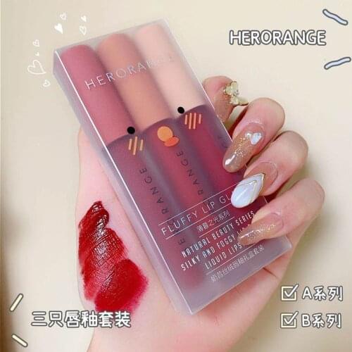3PCS/SET Nude Matte Lipstick Waterproof LongLasting Lipstick Lip Gloss Cosmetic Velvet Batom Makeup Lipstick Lipgloss Lip Makeup