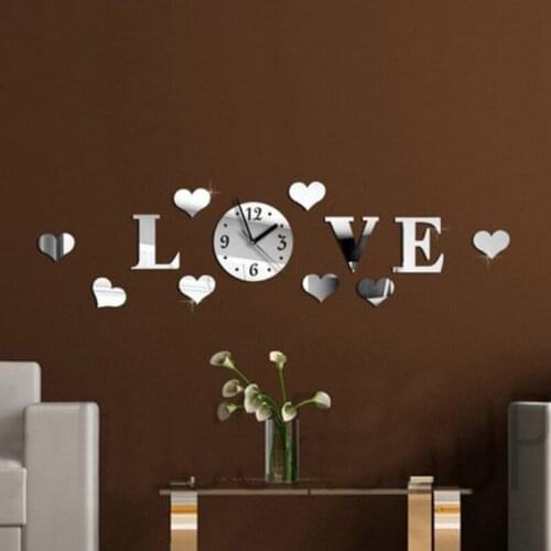 3D DIY Decoration LOVE Stereo Creative Acrylic Clock Living Room Mirror Wall Sticker Alphabet Decoration Letters English Home