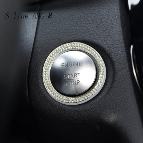 For Mercedes Benz C Class GLC W205 X253 Car Accessories Engine Start Stop Ring Trim Diamond Trim Auto Covers Stickers and decals