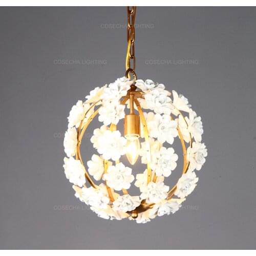 White ceramic flower pendant light gold globe suspension lamp unique beautiful bedroom pendant lamp in kitchen dining/girls room