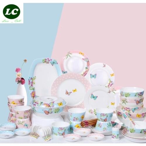 Free shipping dinnerware set combination 56pcs plates bowls casserole dishes tableware set ceram kitchen utensil gift