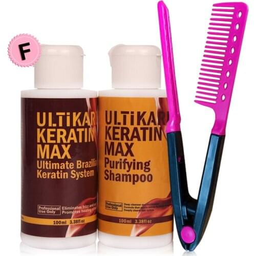 Free Formalin Keratin Hair Treatment and Purifying Shampoo Hair Care Products Set Brazilian Keratin+Free Comb