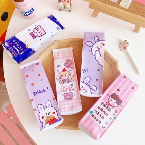 Cute School Case Korea Students Pencil Case Large Capacity Cartoon Avocado Rabbit Pencil Cases For Girls Boys School Supplies