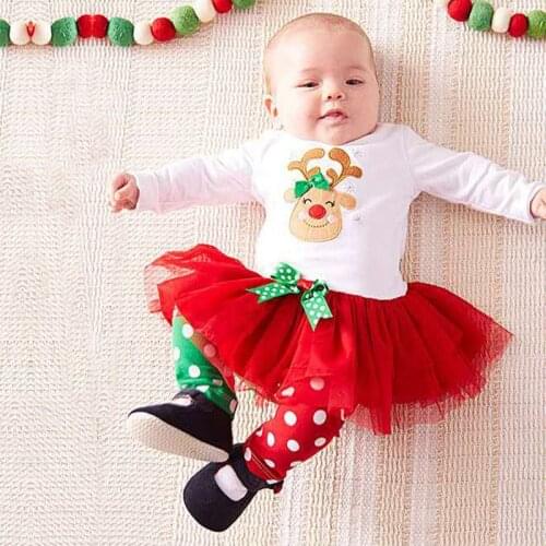 Childrens Christmas Autumn Girl Deer Head Veil Dot Pantsuits Cloth Baby Girl Baby Clothes Girl Romper For Babies Baby Clothes